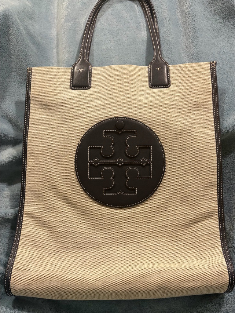 Tory Burch Beige Canvas Tote With Brown Logo!